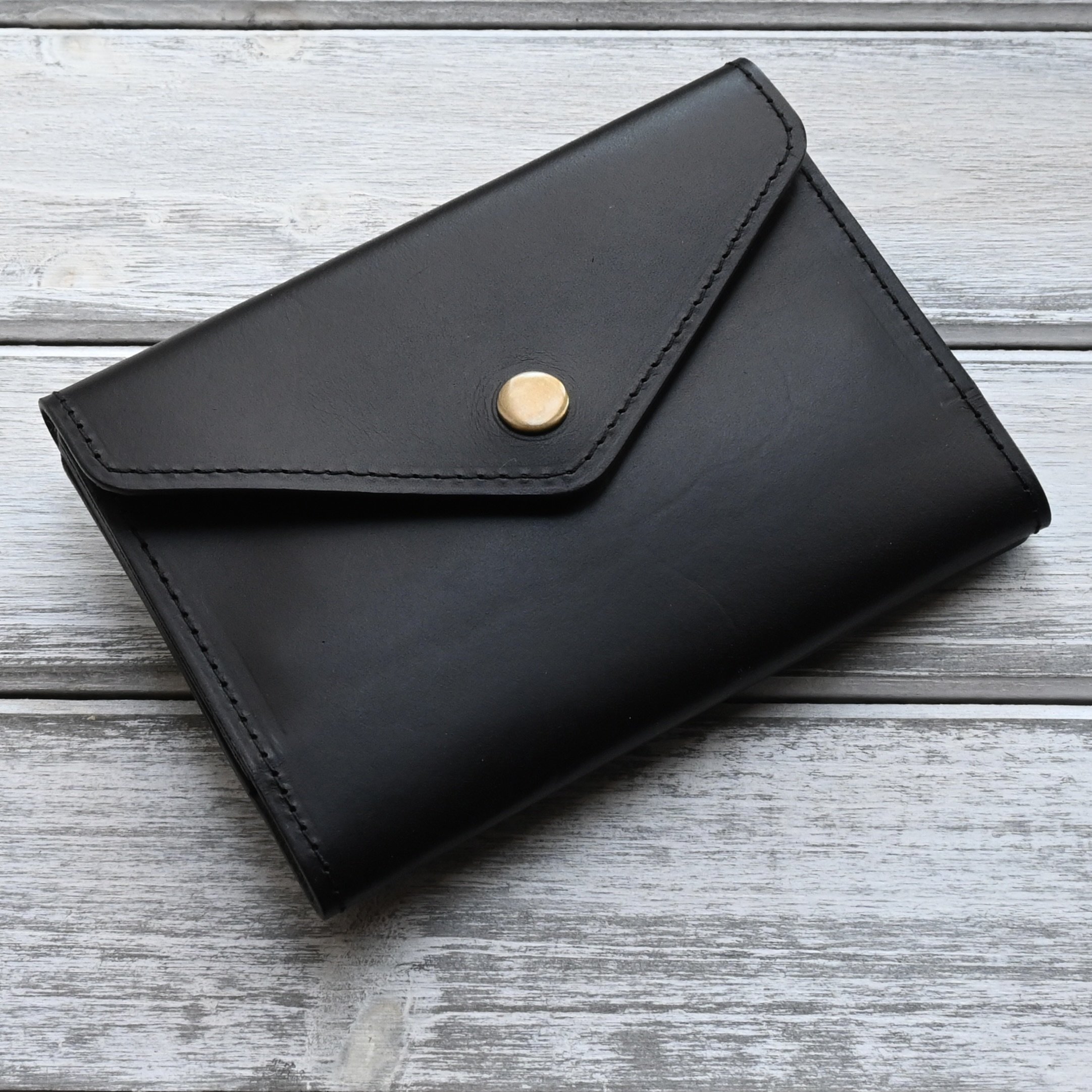 Handmade Leather Envelope Wallet with coin zip Stitch Rivet